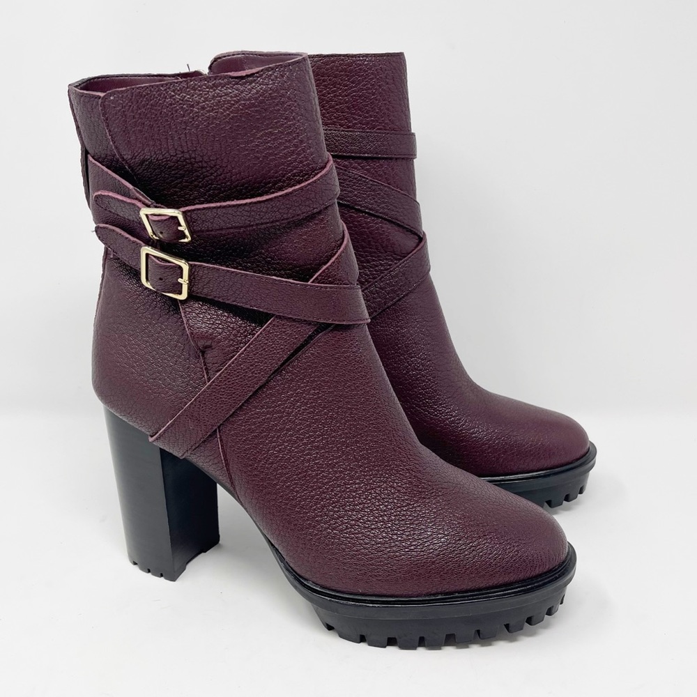 Vince Camuto Maroon Leather Heeled Buckle Boots 12